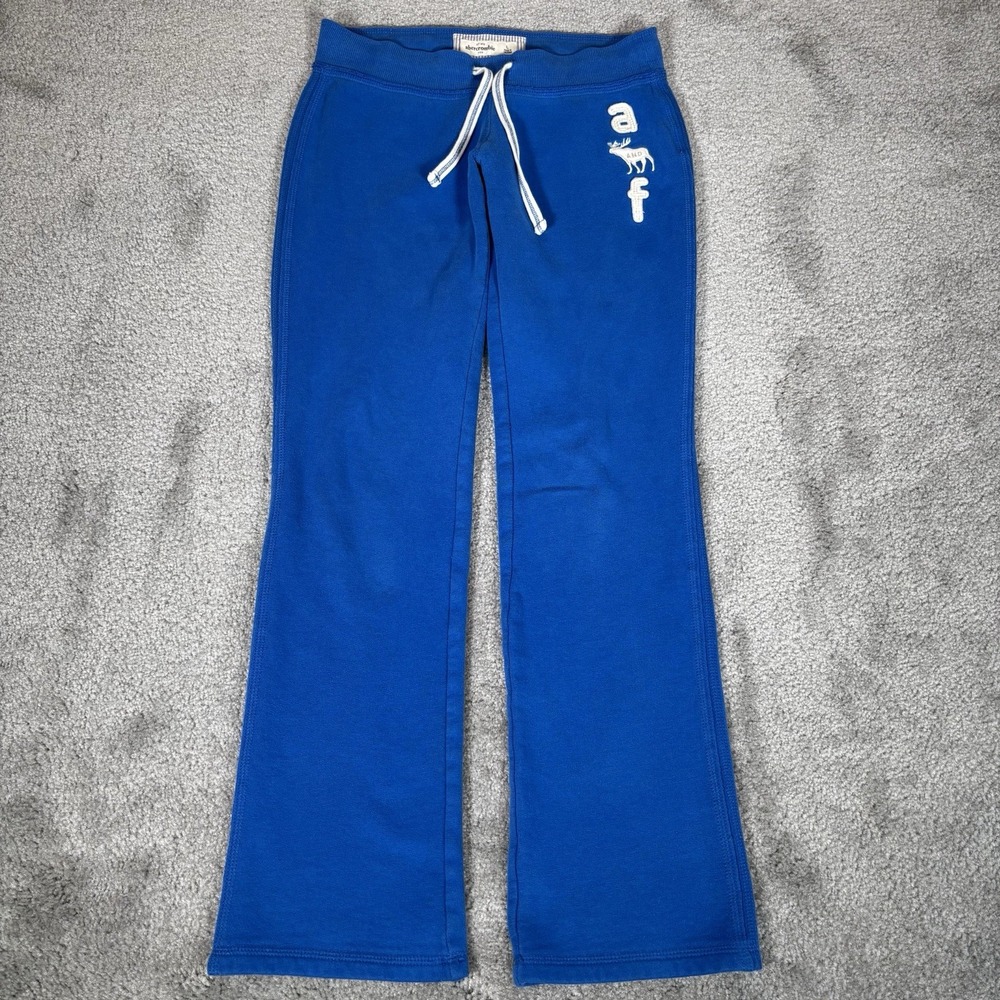 Vintage Abercrombie Kids Sweatpants Youth L Flared Blue Fleece Embroidered Y2K